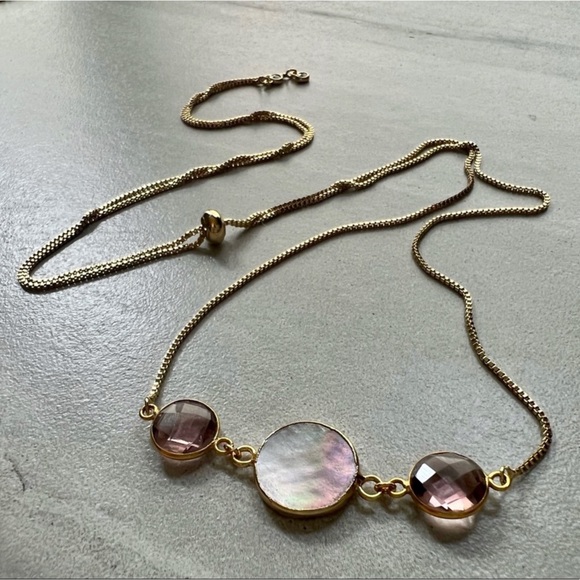1 LEFT! LINA Morganite Mother of Pearl Adjustable Necklace - Picture 1 of 9
